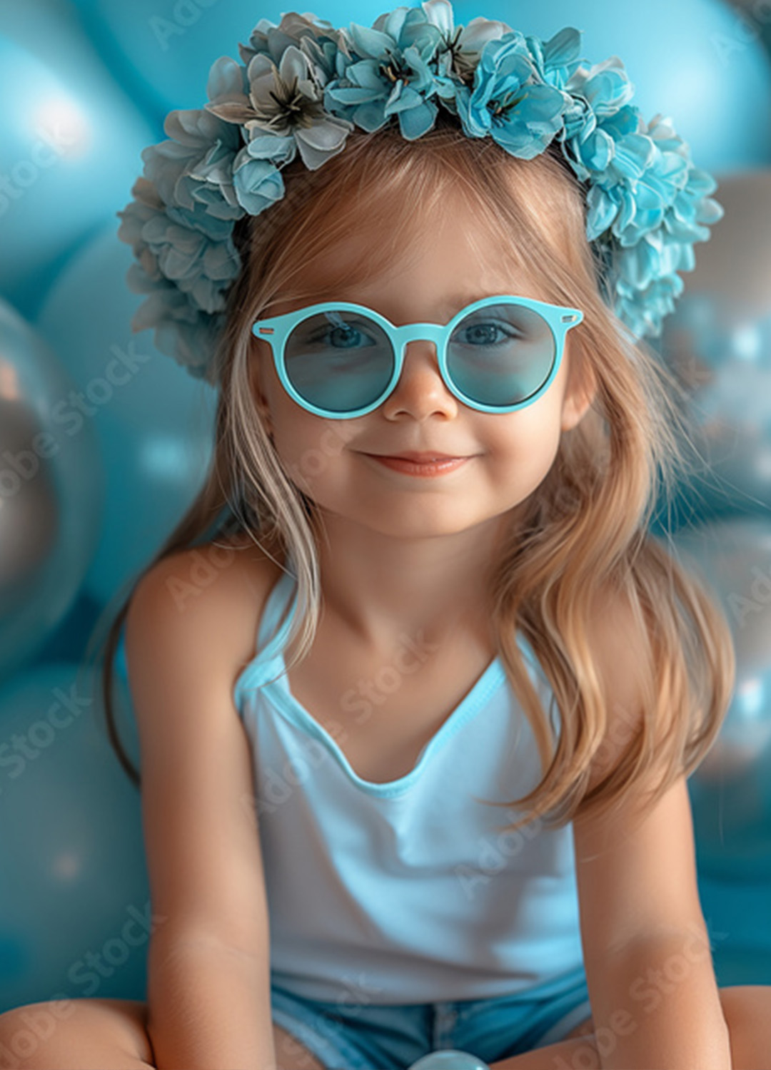 Smiling girl wearing blue glasses